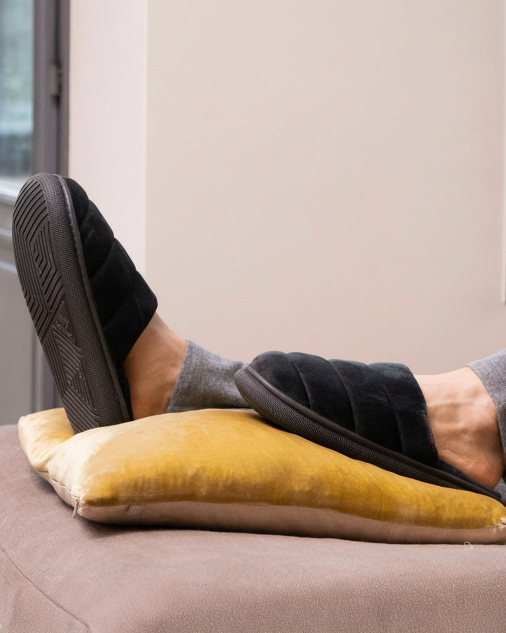 Chaussons mules Homme BLOUP Gris velours - Isotoner