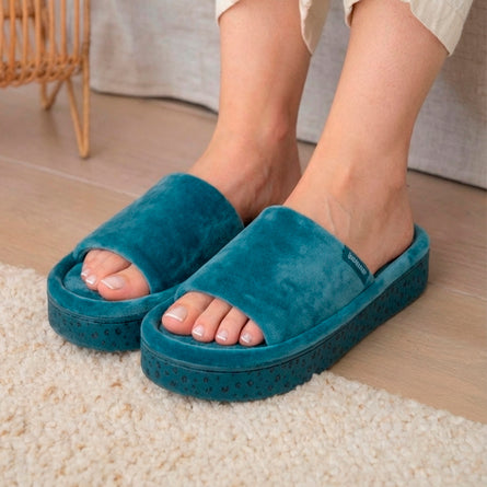 Chaussons sandales plateforme Femme Bleu canard - Isotoner