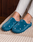 Chaussons mules Femme Bleu canard fleurs