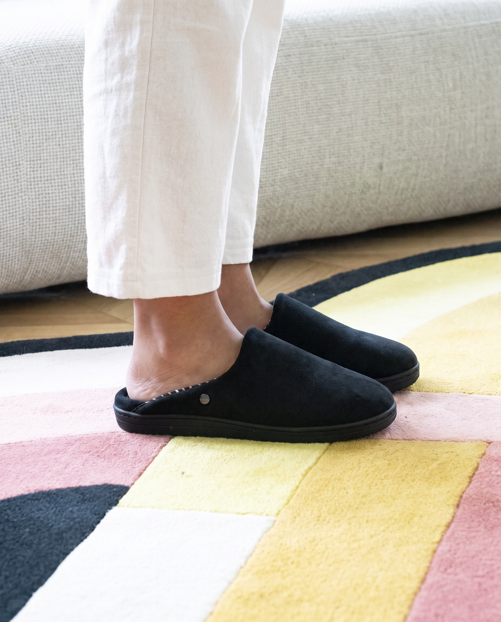 Chaussons mules Femme Noir intérieur rayures - Isotoner