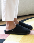 Chaussons mules Femme Noir intérieur rayures