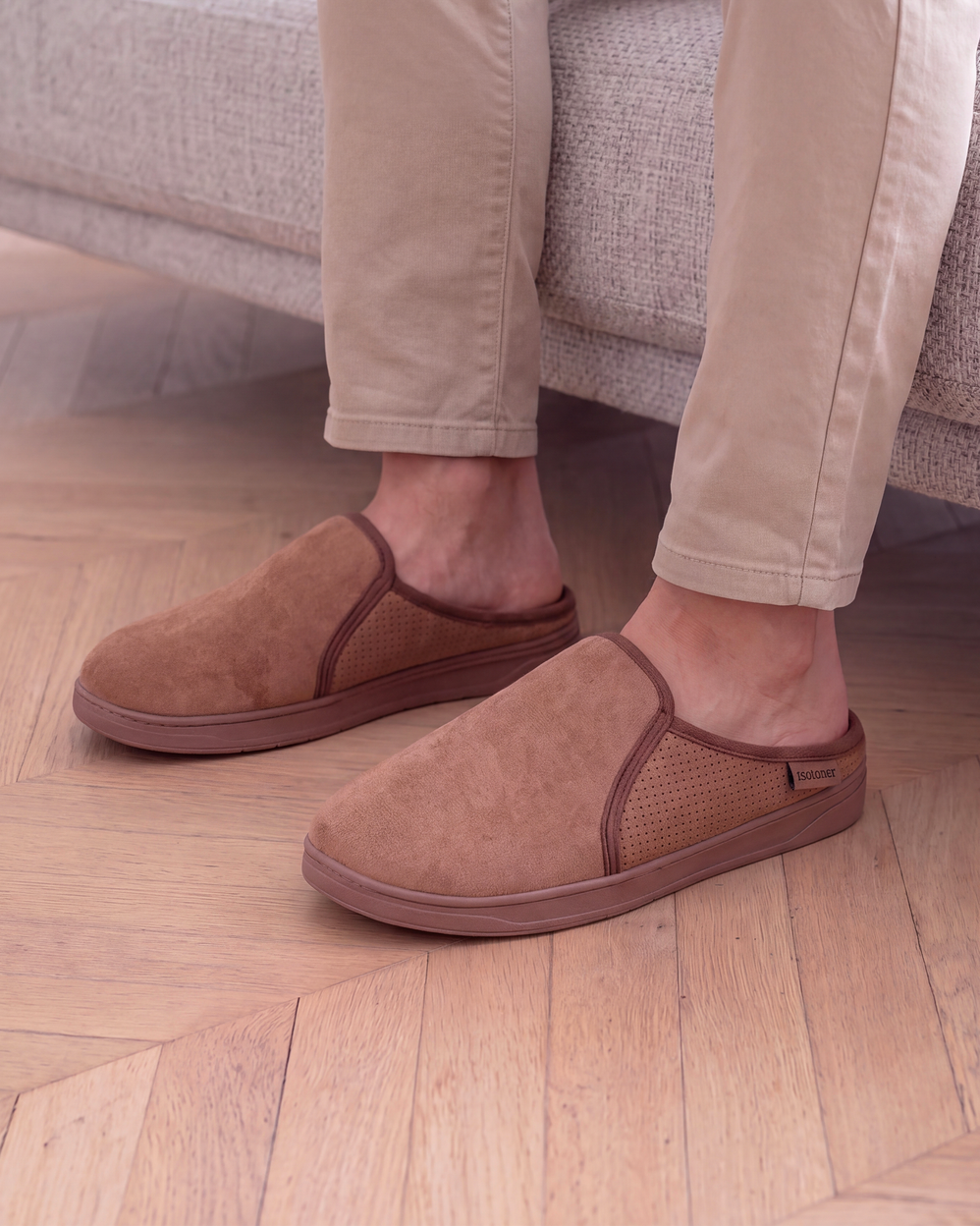 Chaussons mules Homme Camel perforées - Isotoner