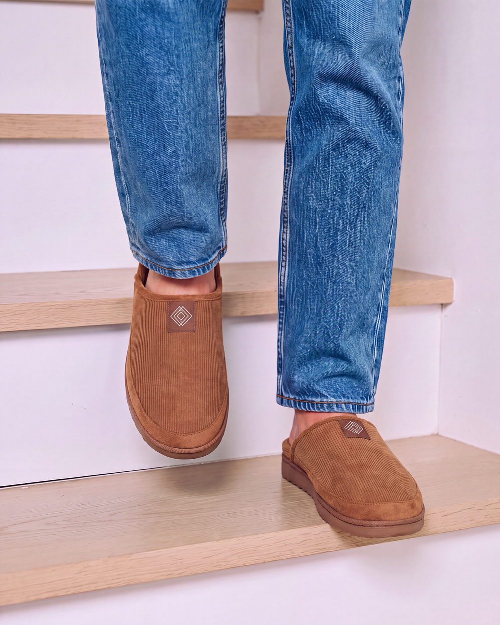 Chaussons Mules Homme Camel semelle crantée - Isotoner