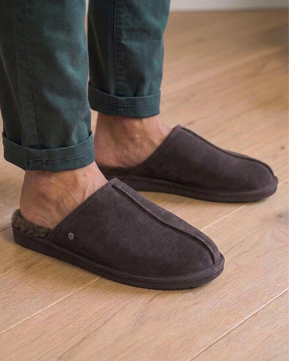 Chaussons Mules Homme Cuir Chocolat
