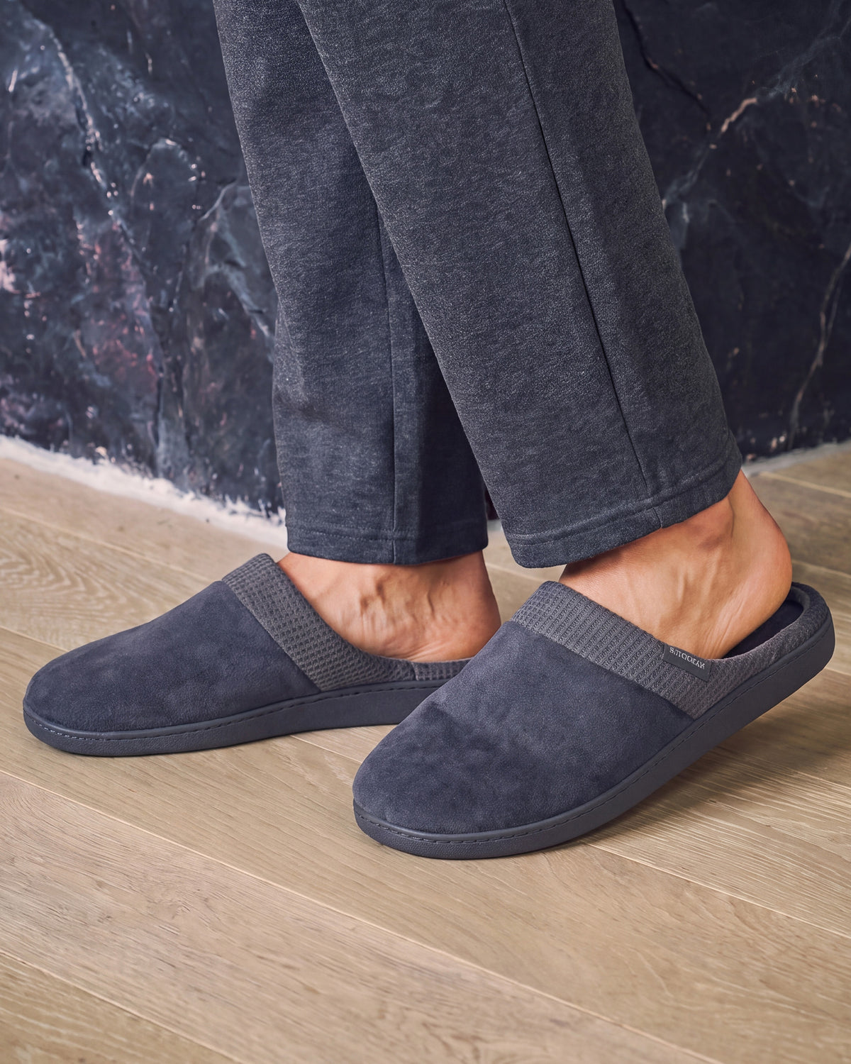 Chaussons Mules Homme Carrés Gris