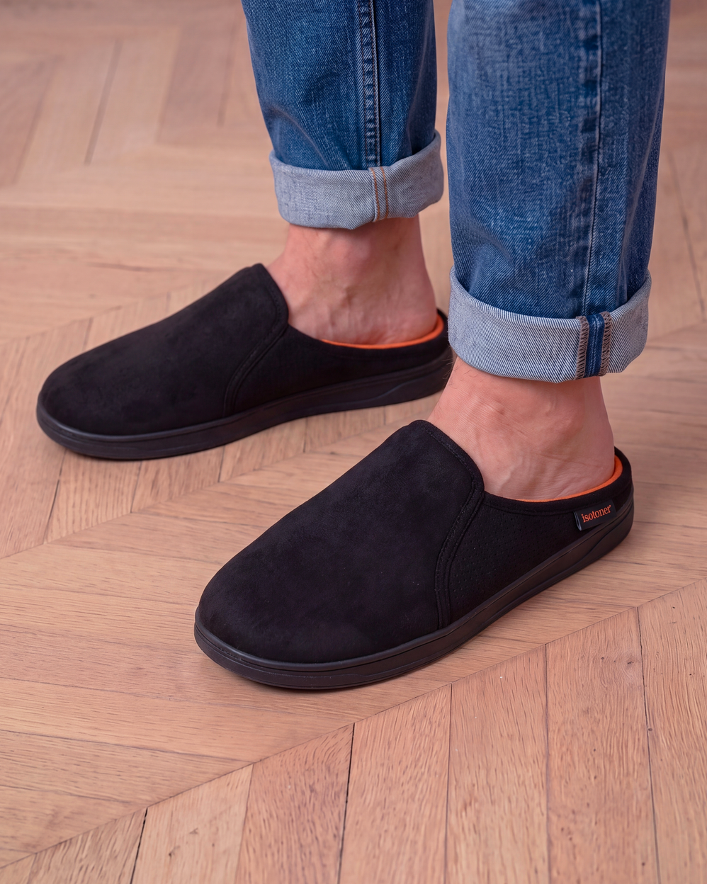 Chaussons mules Homme Noir perforées - Isotoner