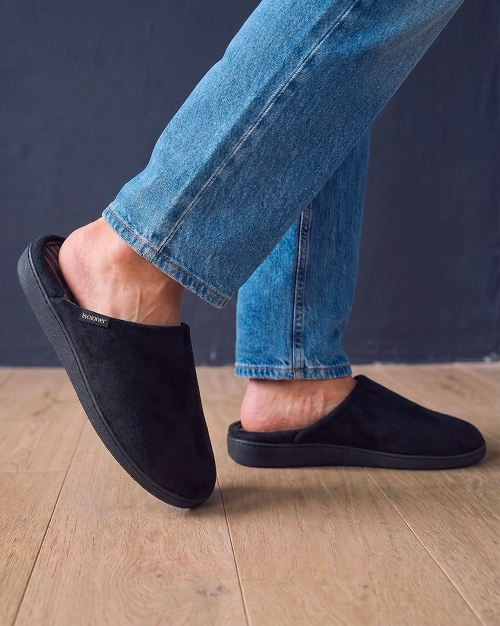 Chaussons mules Homme Noir intérieur rayures - Isotoner