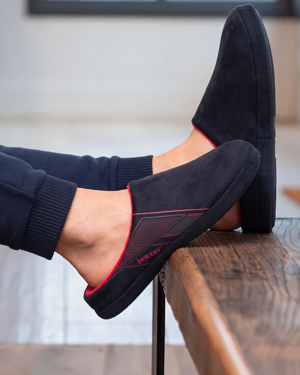 Chaussons Mules Homme suédine Noir - Isotoner