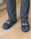 Chaussons Mules Homme Tartan Marine