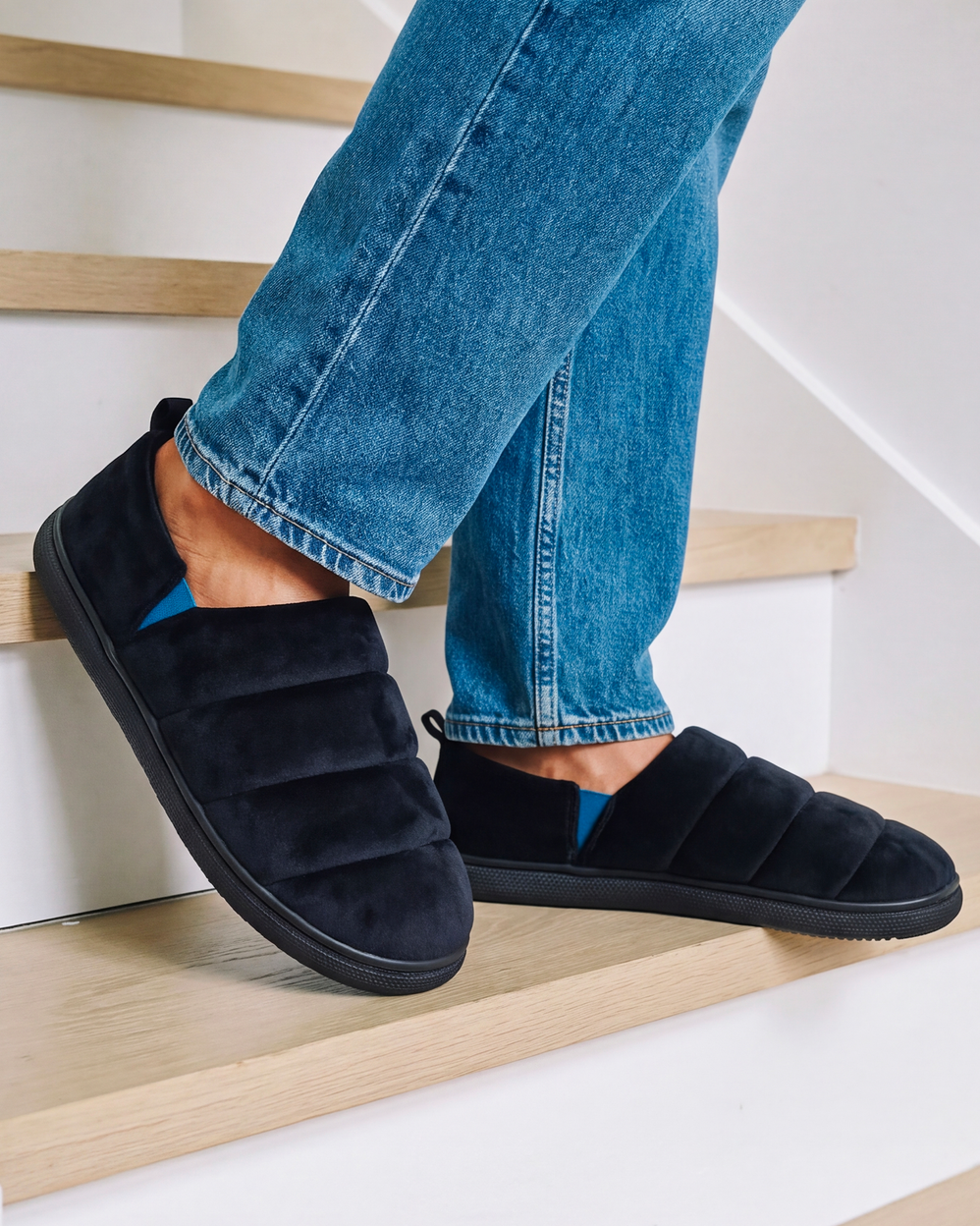 Chaussons Slippers Homme BLOUP Noir/Bleu - Isotoner
