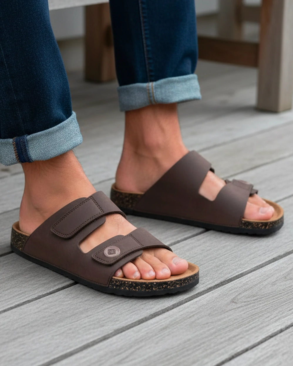 Mules sandales Homme double bride Chocolat - Isotoner