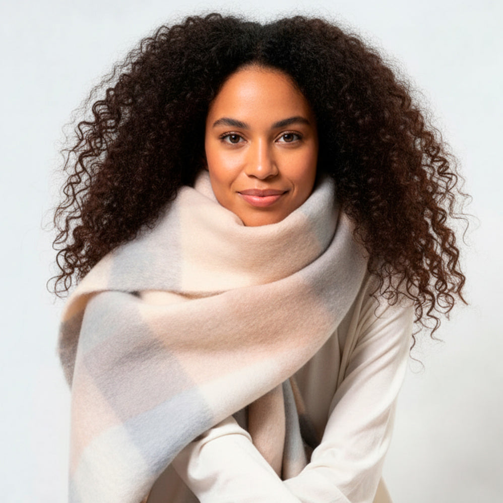 Echarpe plaid Femme avec franges Beige/Gris - Isotoner