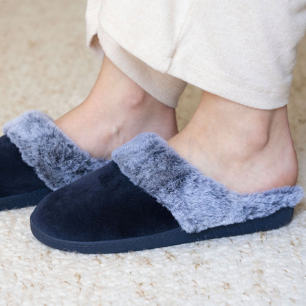 Chaussons mules Femme Bord fourré Marine - Isotoner