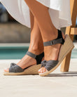 Espadrilles Femme nœud talon corde Noir