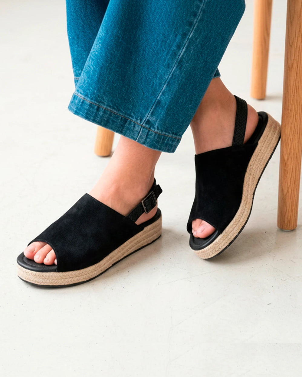 Sandales Femme semelle plateforme corde Noir - Isotoner