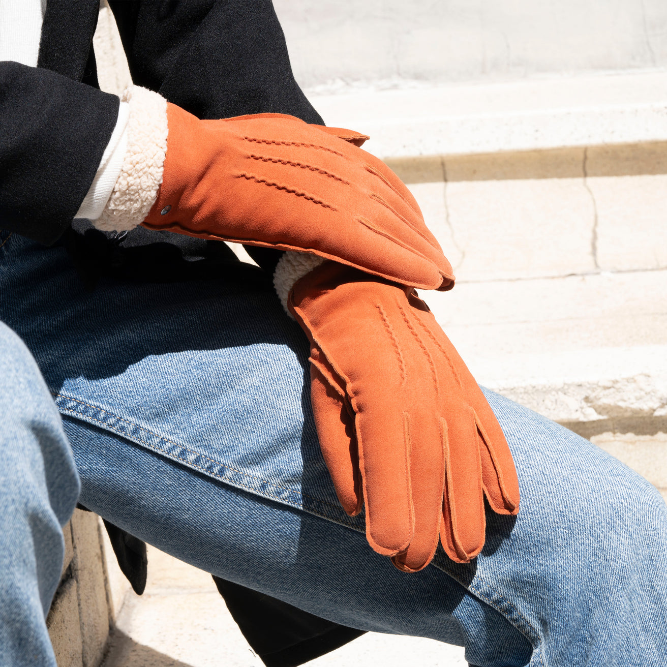 Gants Femme cuir velours fourrés Mandarine