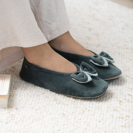 Chaussons ballerines Femme Double nœud Sauge - Isotoner