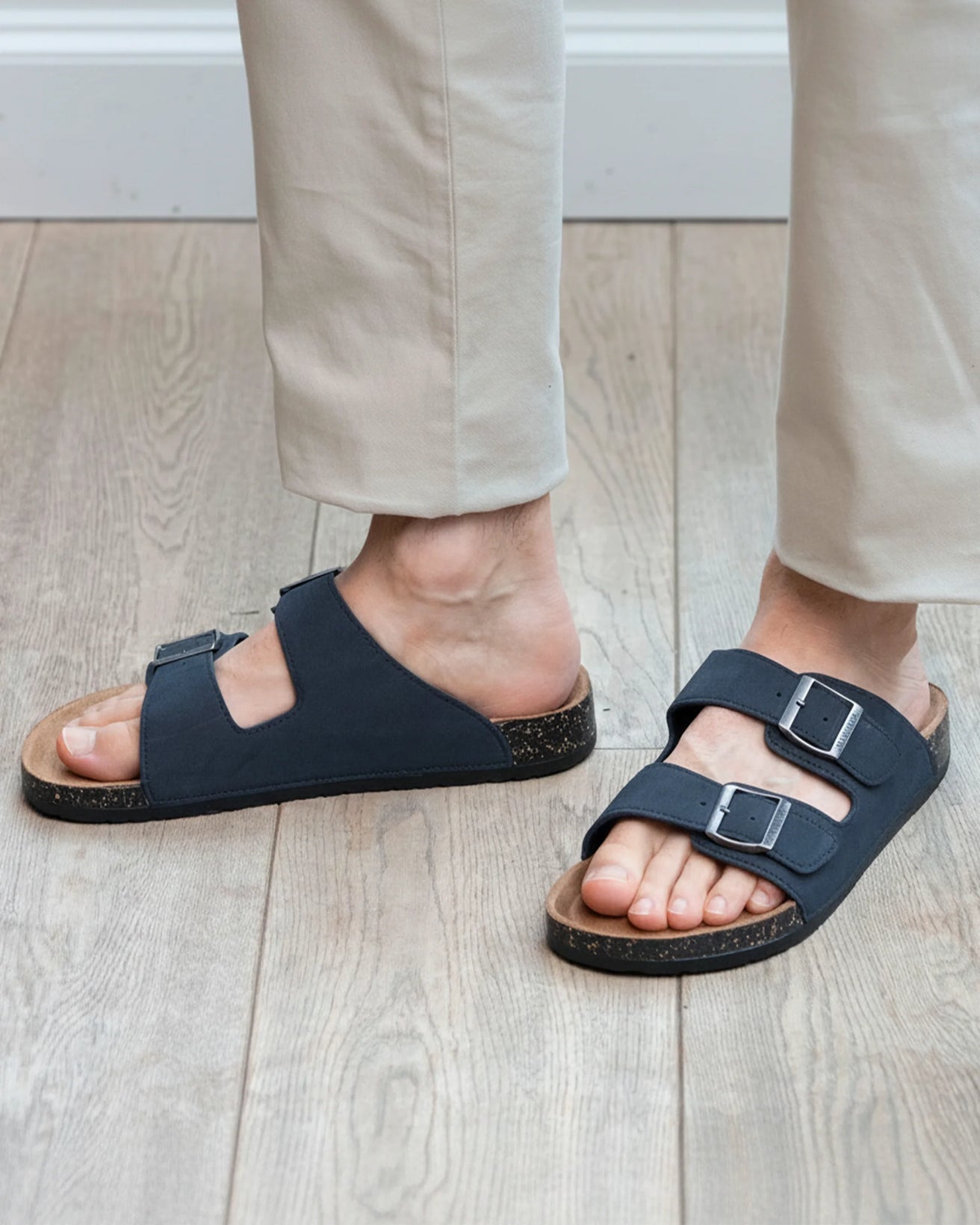 Mules sandales Homme double bride Marine