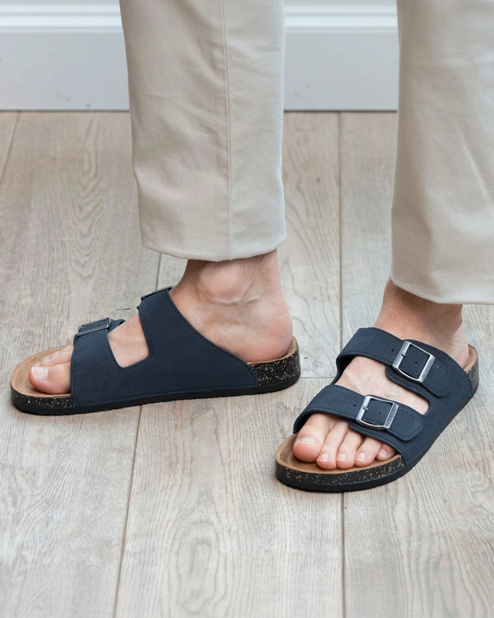Mules sandales Homme double bride Marine - Isotoner
