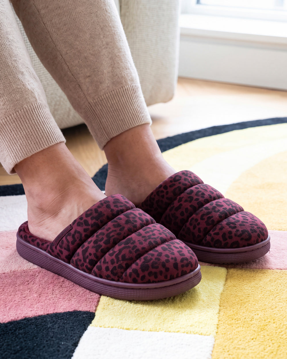 Chaussons mules Femme BLOUP Léopard bordeaux - Isotoner