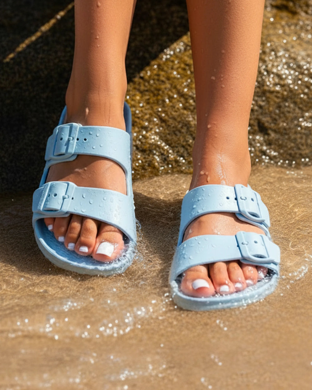 Mules claquettes Femme ajustable Bleu clair - Isotoner