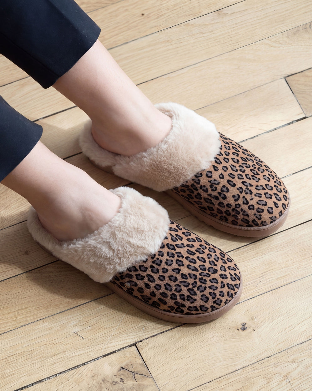 Chaussons mules cuir Femme Léopard - Isotoner
