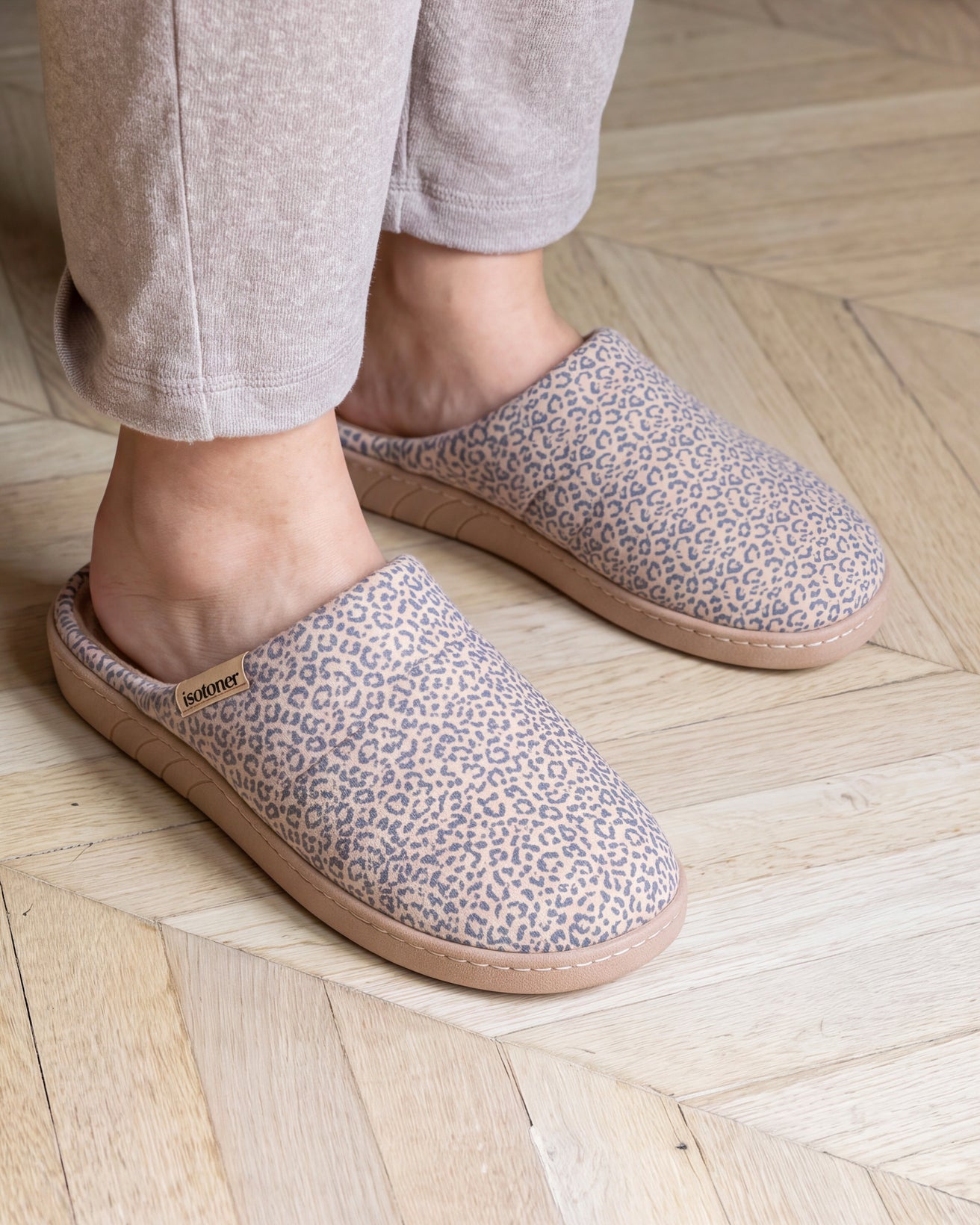 Chaussons mules Femme Léopard beige