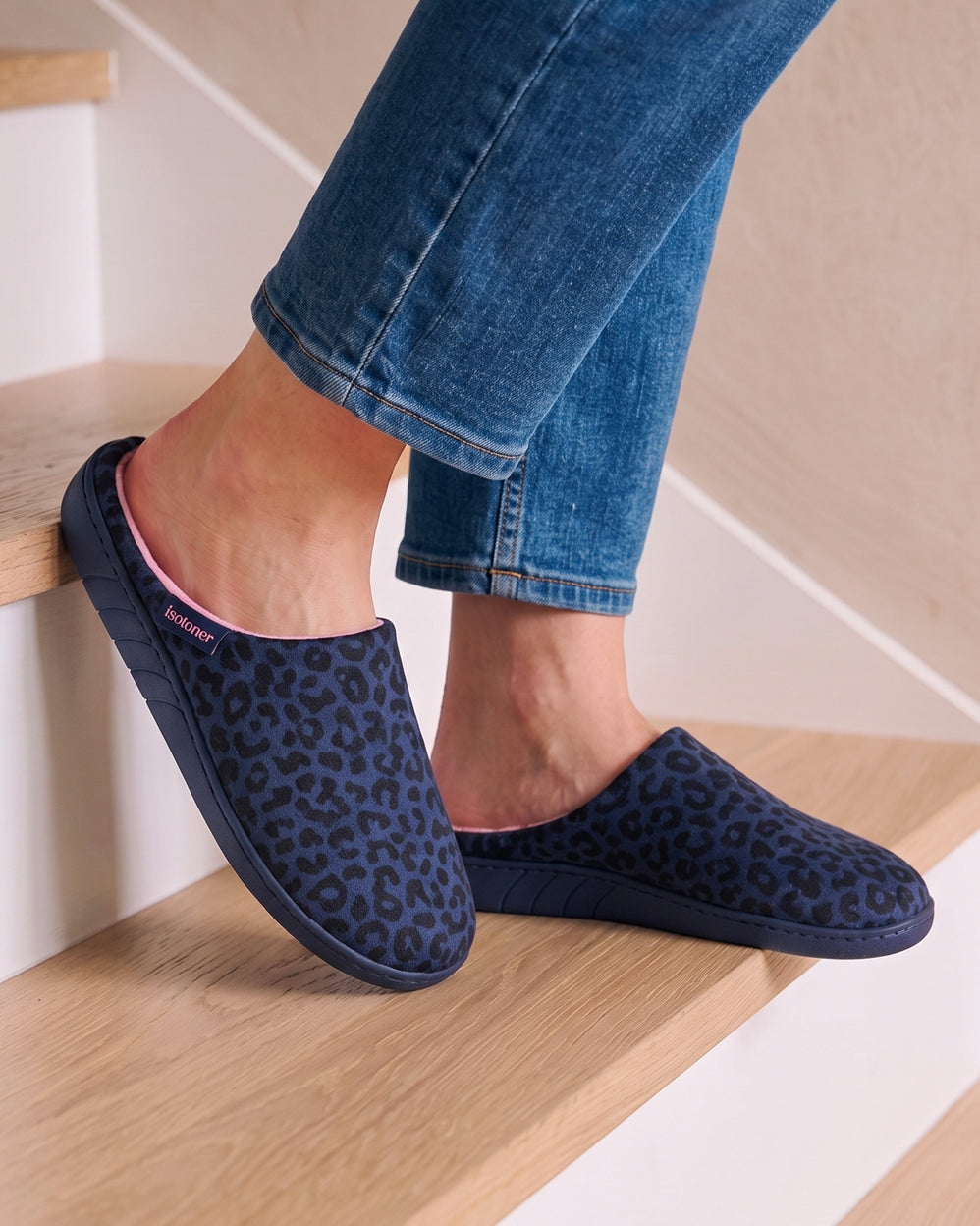 Chaussons Mules Femme Léopard Marine - Isotoner