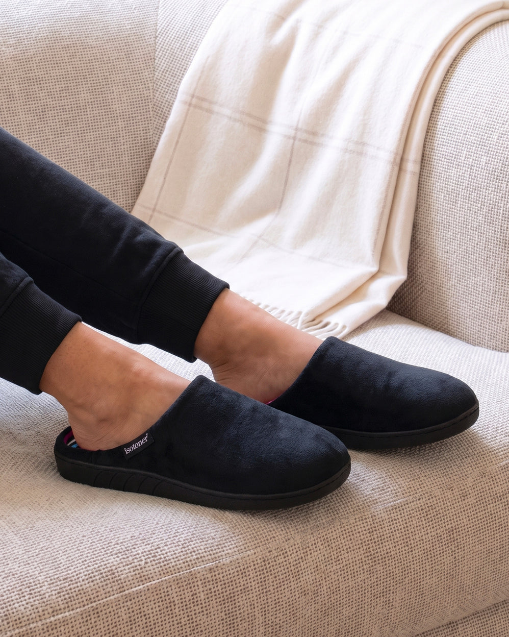Chaussons Mules Femme Noir Rayures canard - Isotoner