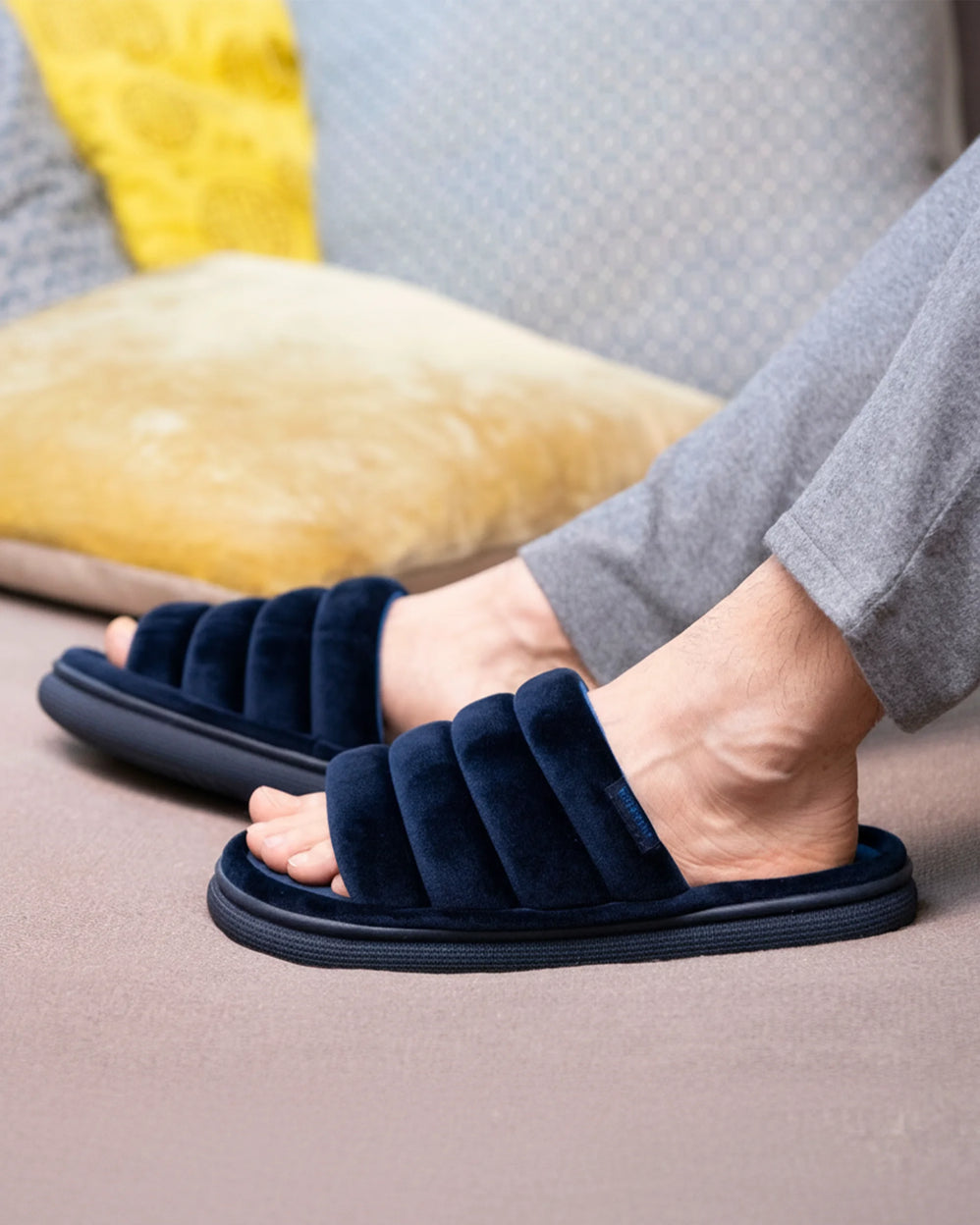 Chaussons sandales Homme BLOUP Marine velours - Isotoner