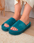 Chaussons sandales plateforme Femme Bleu canard
