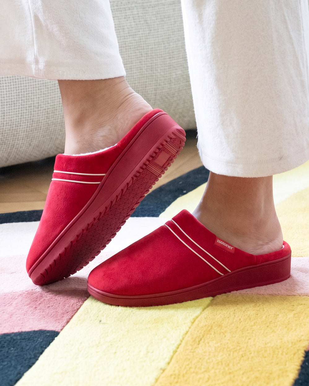 Chaussons Mules Femme talon Rouge - Isotoner