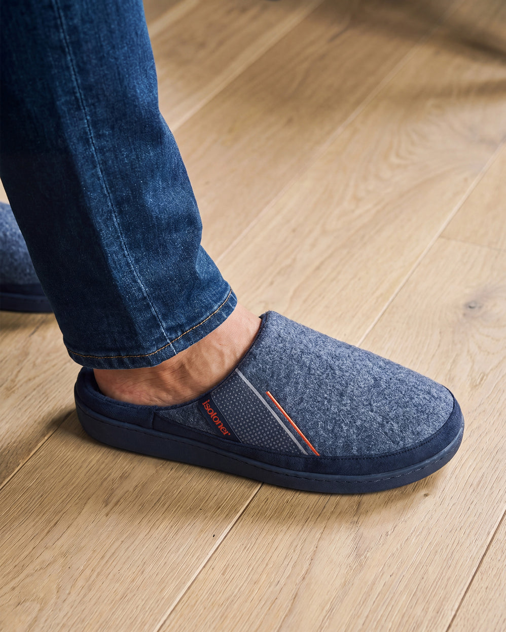 Chaussons Mules Homme Marine liseré Orange - Isotoner