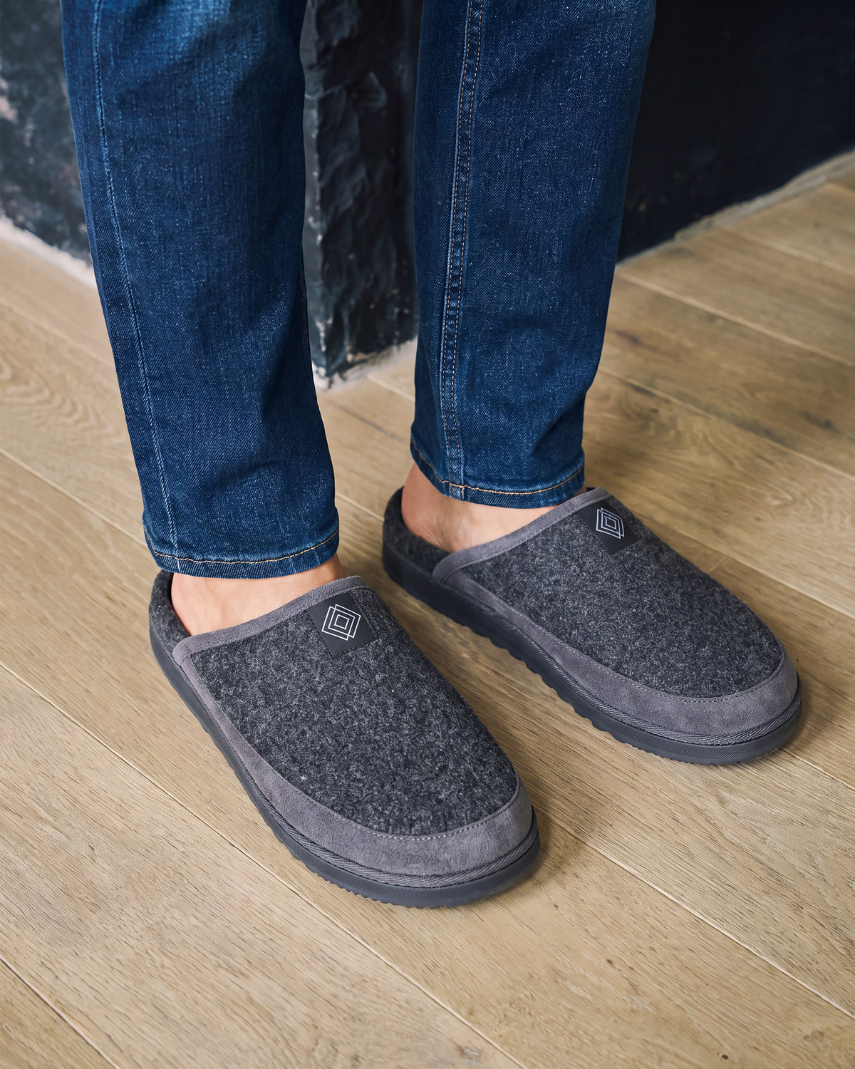 Chaussons Mules Homme Gris semelle crantée