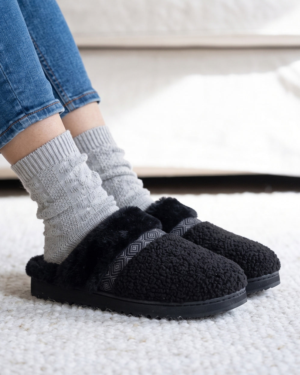 Chaussons Mules crantées Femme Noir - Isotoner