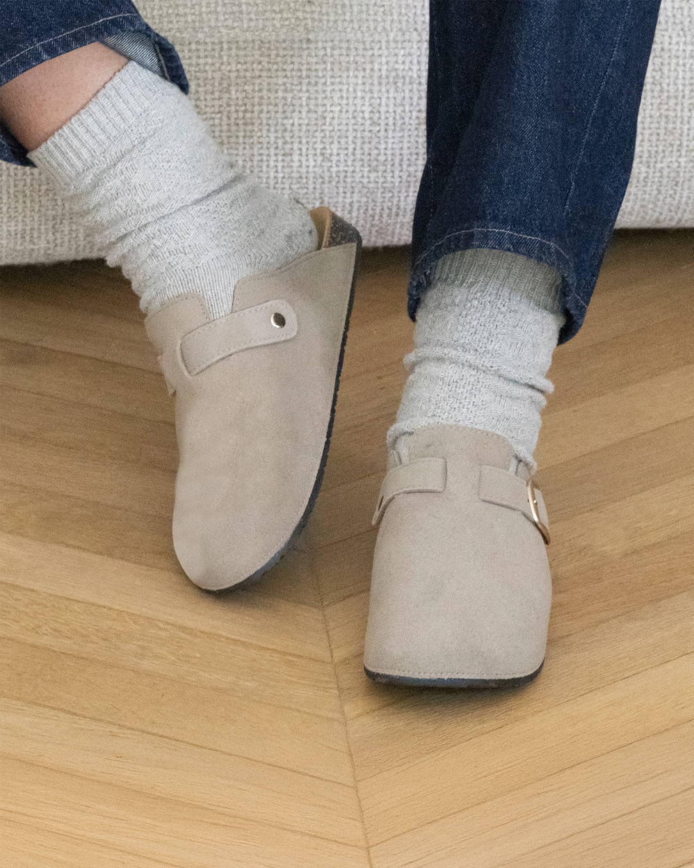 Mules Sabots Femme cuir Taupe - Isotoner