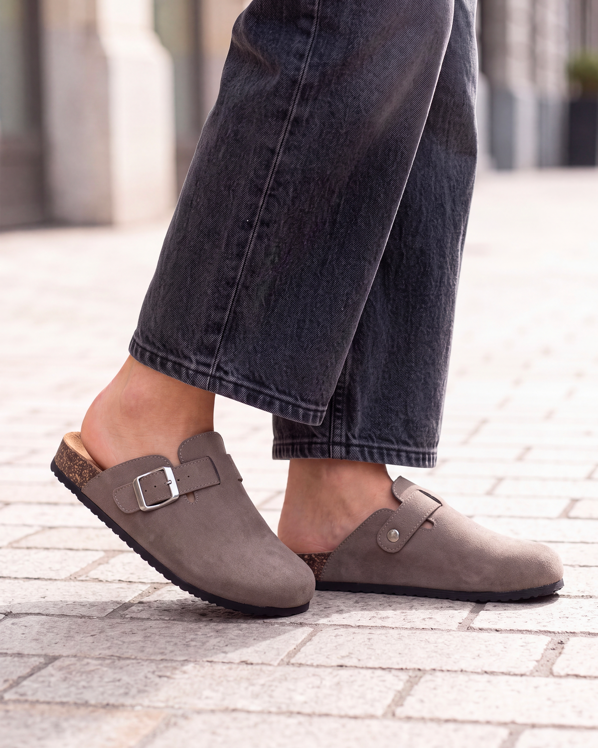 Mules Sabots Femme Taupe