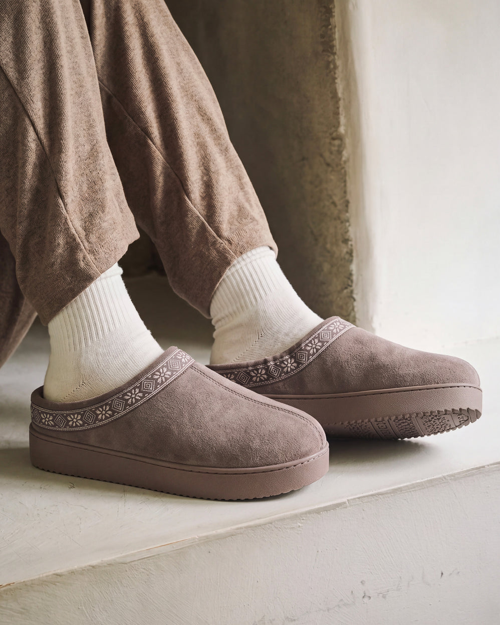 Chaussons Mules plateforme Femme Taupe - Isotoner