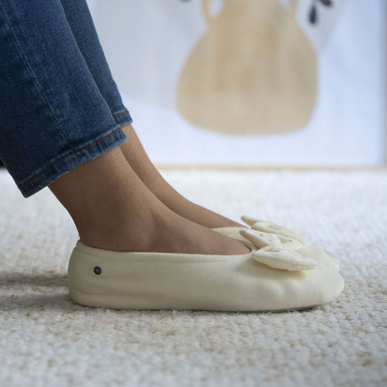 Chaussons ballerines Femme strass Ivoire