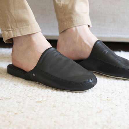 Chausson mules cuir Homme Noir - Isotoner