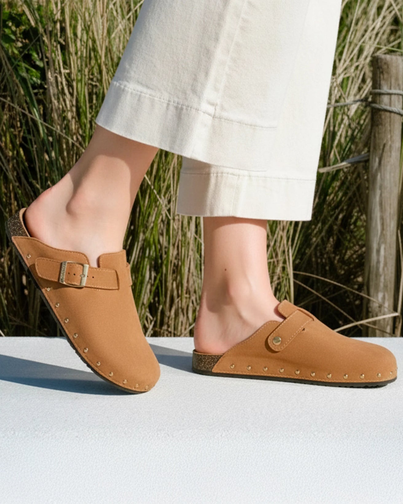 Sabots Femme Camel clous