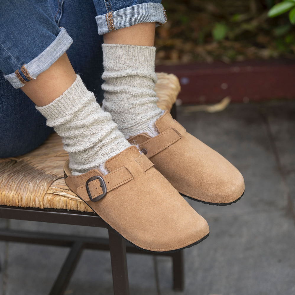 Sabots fourrés en cuir Femme Camel - Isotoner