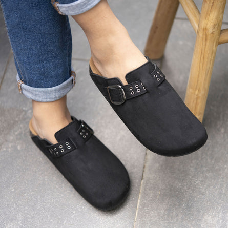 Sabots Femme microsuède œillets Noir - Isotoner