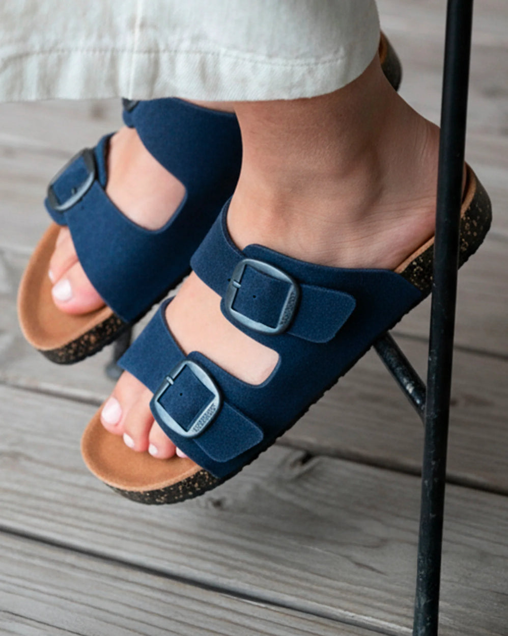 Mules sandales Femme Double Bride cuir Bleu - Isotoner