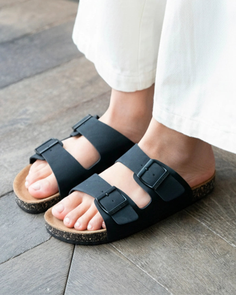 Mules sandales Femme Double Bride Noir - Isotoner