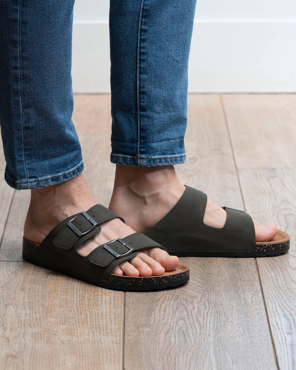 Mules sandales Homme double bride Kaki - Isotoner
