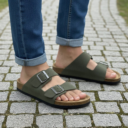 Mules sandales Homme double bride Kaki - Isotoner