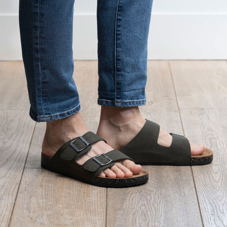 Mules sandales Homme double bride Kaki - Isotoner