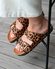 Mules sandales Femme Double Bride cuir camel Léopard