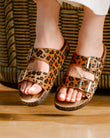 Mules sandales Femme double bride Léopard